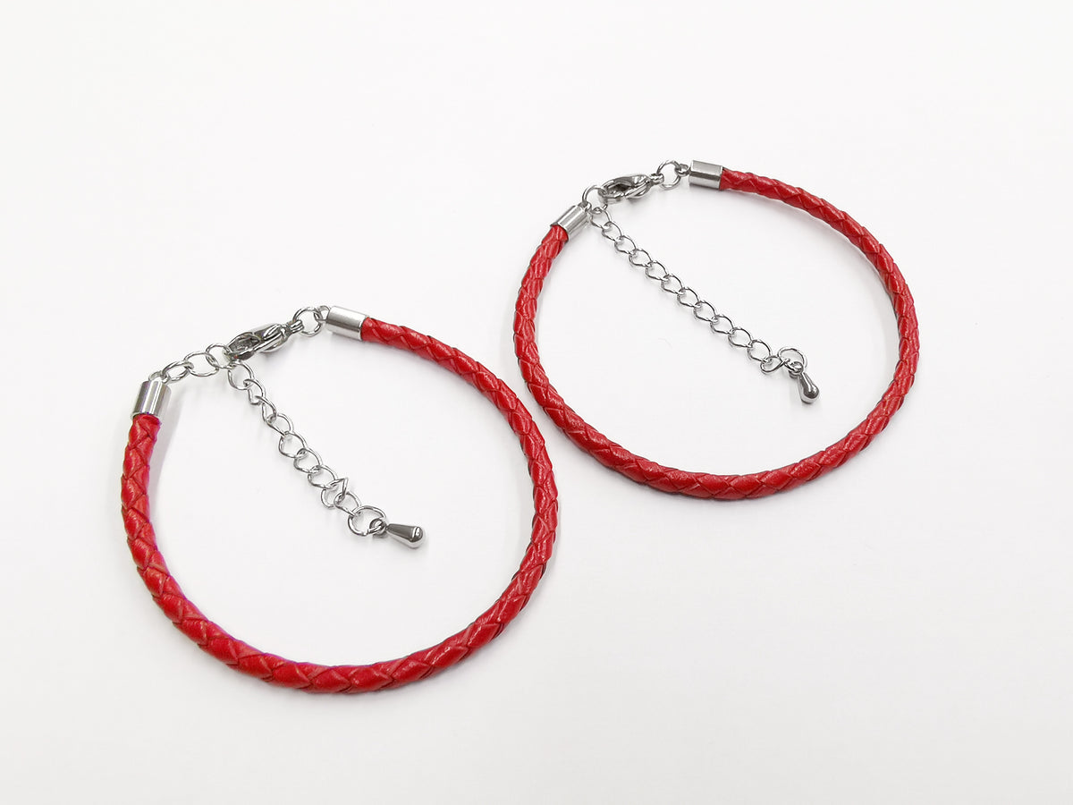 紅色牛皮手鏈，不銹鋼扣