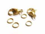 Clasp Set, Stainless Steel, Golden, 15mm, 2 Sets | 鏈扣套裝, 15mm, 不鏽鋼, 金色