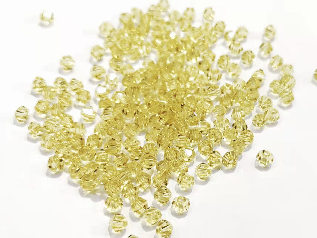 雙尖水晶玻璃, 4mm, 淺黃, 144粒