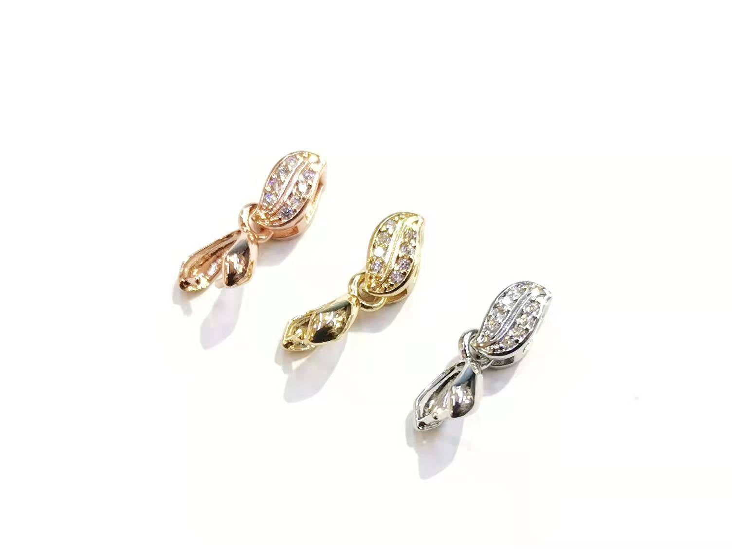 銅瓜子扣,方晶鋯石, 5x17mm, 1個