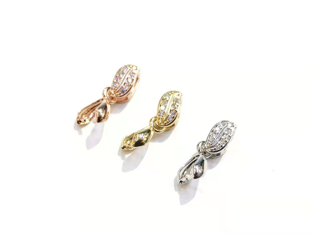 銅瓜子扣,方晶鋯石, 5x17mm, 1個