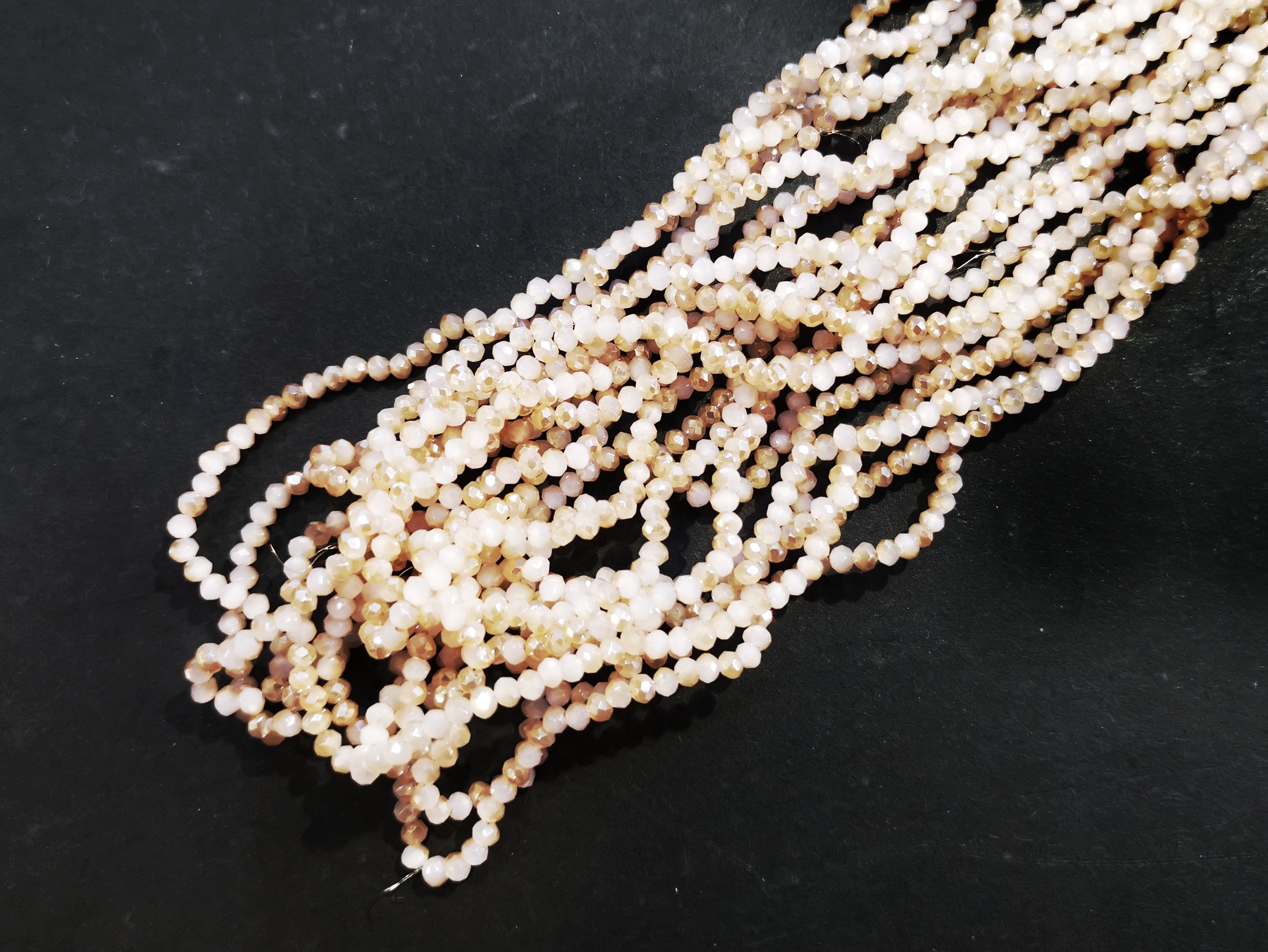 玻璃珠, 2x3mm, 切面扁珠, 果凍粉紅 x 電鍍卡其色