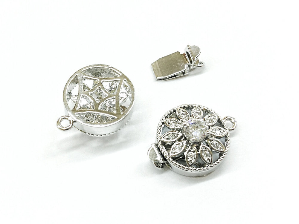 Box Clasp, 14mm, Cubic Zirconia Clasp, Round, Price Per Piece - amakeit bead 天富