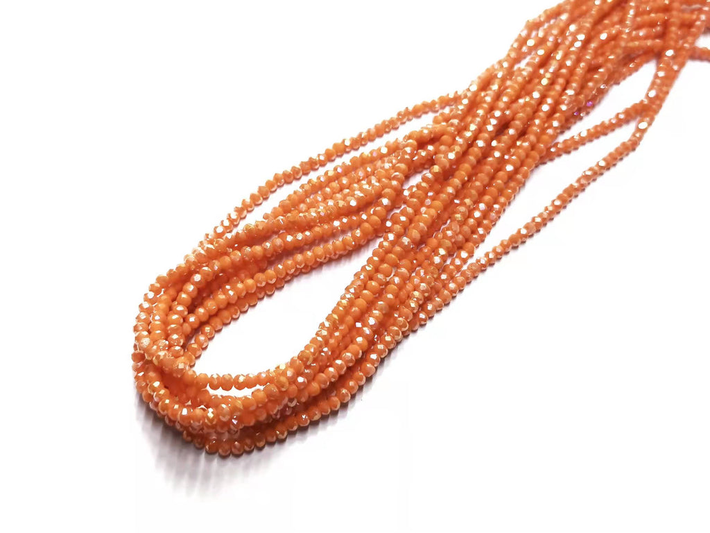 玻璃珠, 2x3mm, 切面扁珠, 鍍面實色橙 (#74)