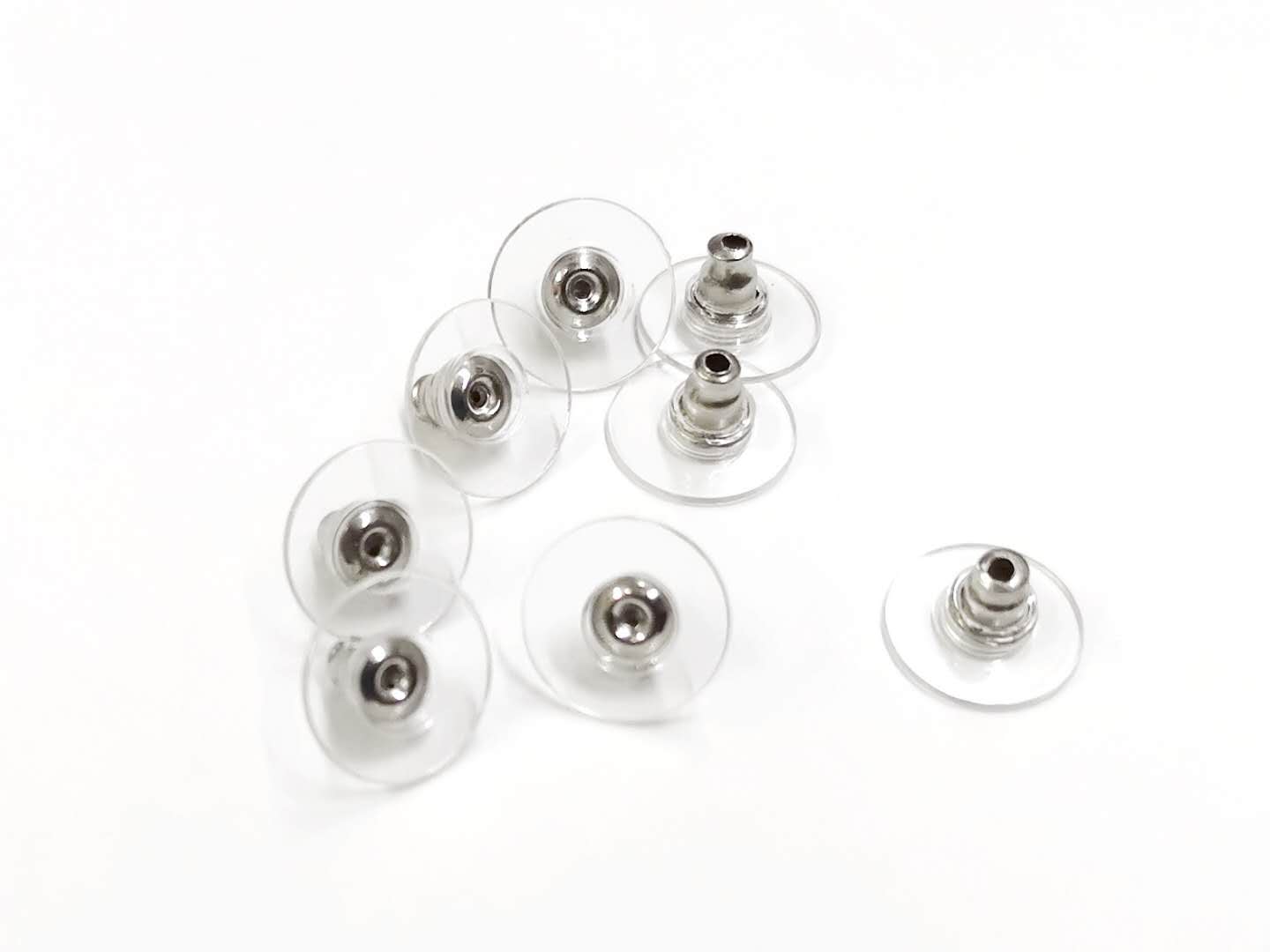 Earnut stainless steel earring back stopper, 12mm, 4 Pairs | 不鏽鋼耳塞, 帶膠片, 12mm, 4對