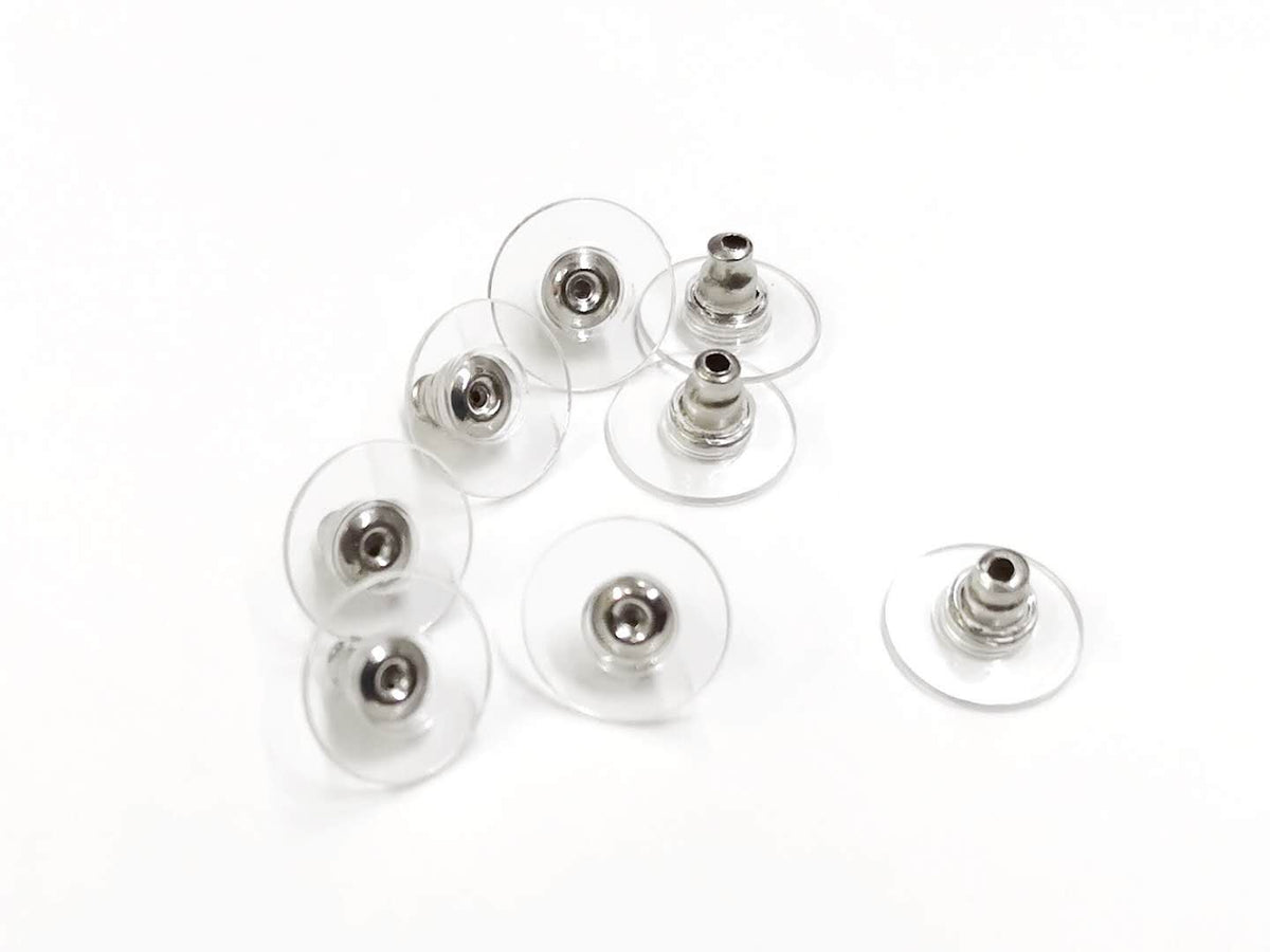 Earnut stainless steel earring back stopper, 12mm, 4 Pairs | 不鏽鋼耳塞, 帶膠片, 12mm, 4對