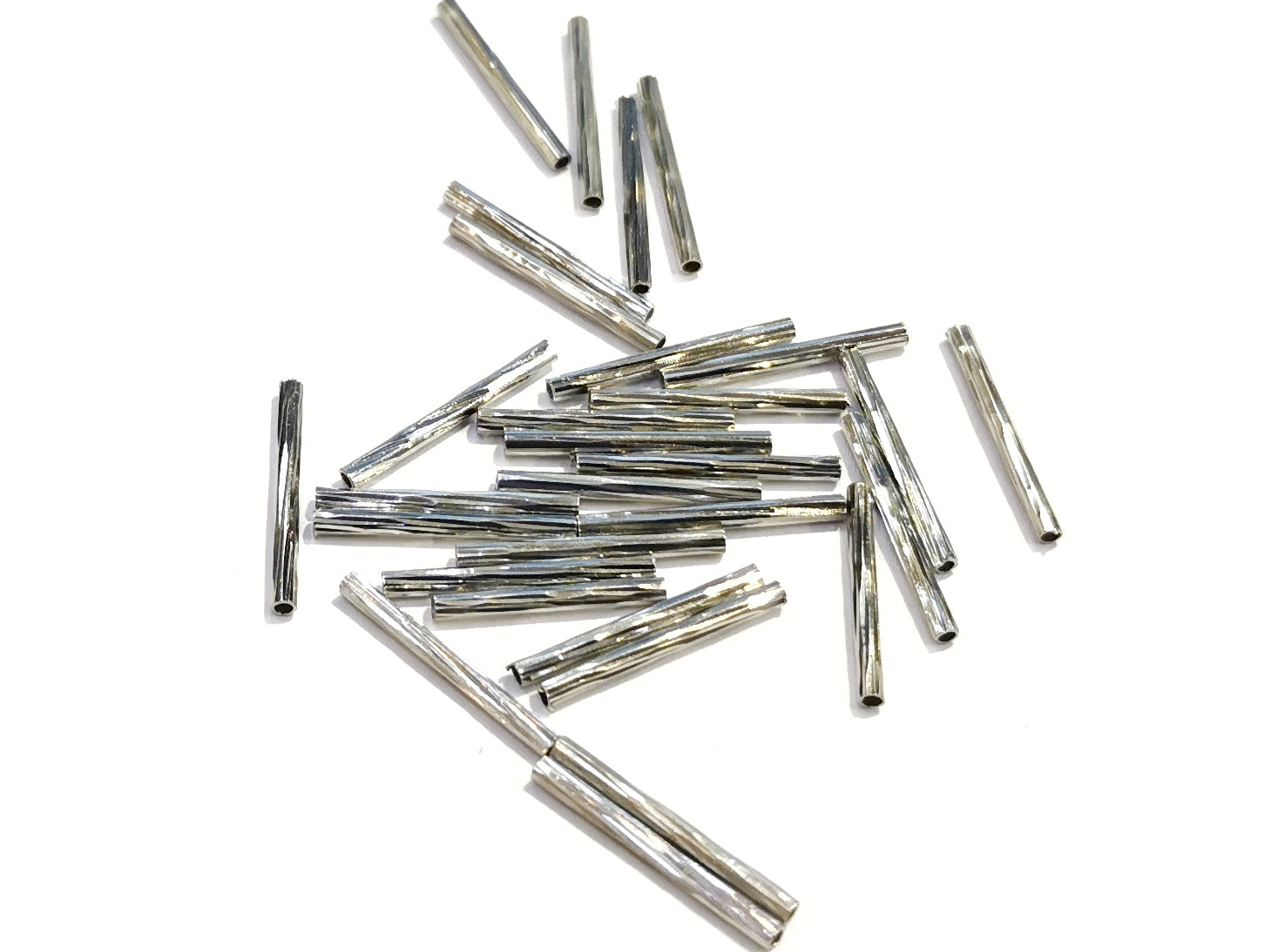 Bugle, Brass, Mutli-cut, 1.5x15mm, Silver Tone, 24 Pieces | 銅管, 批花, 1.5x15mm, 24條