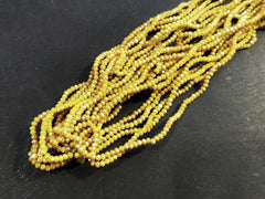 玻璃珠, 2x3mm, 切面扁珠, 實色黃 x 電鍍卡其色