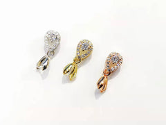 銅瓜子扣,方晶鋯石, 6.5x17mm, 1個