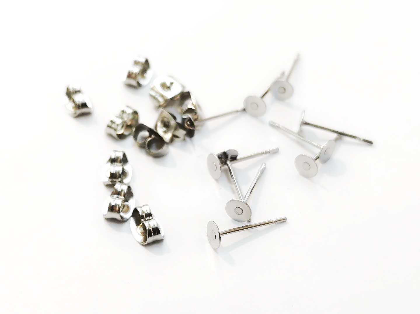 Earring Post, Stainless Steel, 4mm Flat Pad, 5 Pairs | 不鏽鋼耳托, 4mm, 5對