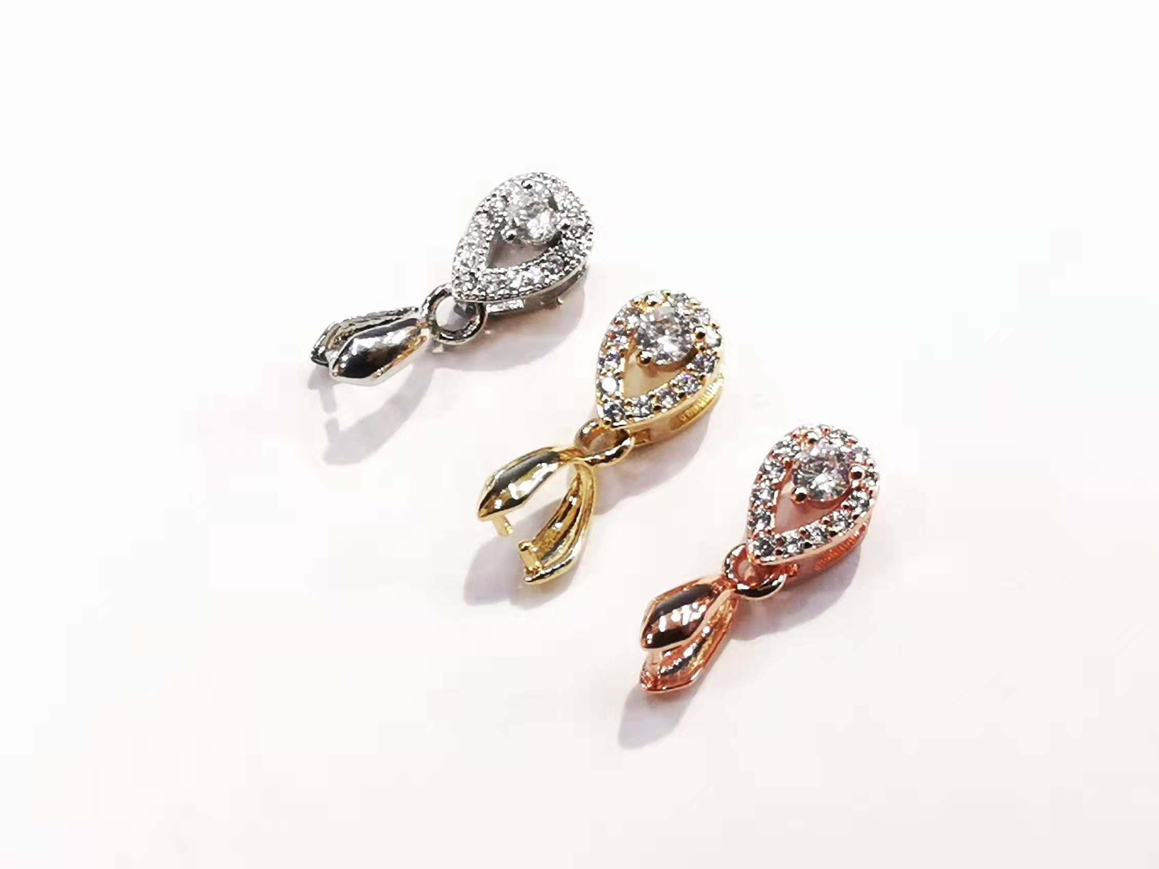 銅瓜子扣,方晶鋯石, 6.5x17mm, 1個