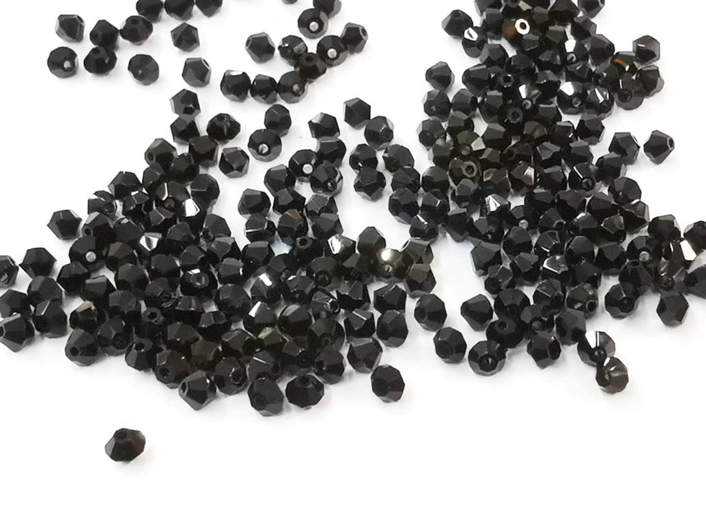 Bicone Glass Bead, 3mm, Black, 144 Pcs | 雙尖水晶玻璃, 3mm, 實色黑, 144粒