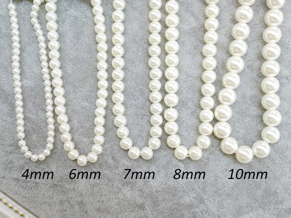Glass pearl, Ivory color, from 3mm to 12mm - amakeit bead 天富