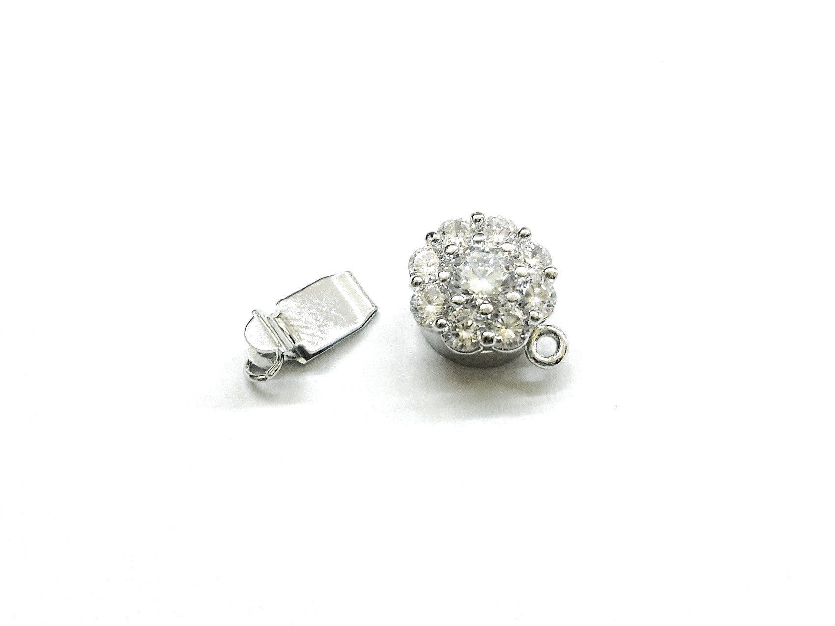 Box Clasp, 10mm, Cubic Zirconia Clasp, Round, Price Per Piece - amakeit bead 天富