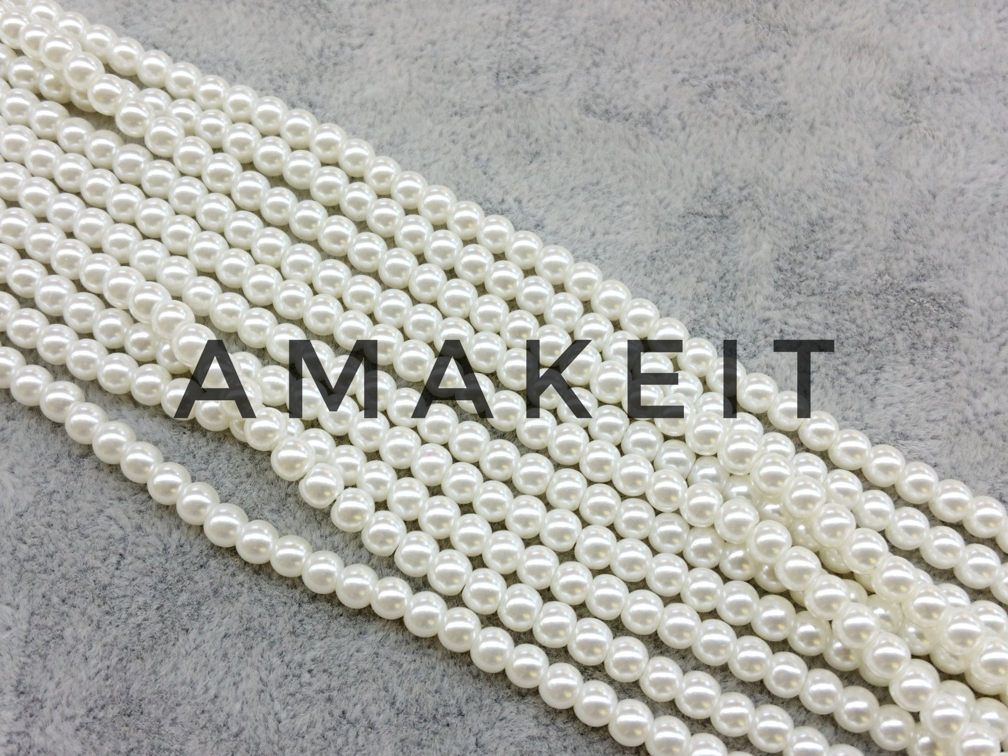 Glass pearl, Ivory color, from 3mm to 12mm - amakeit bead 天富