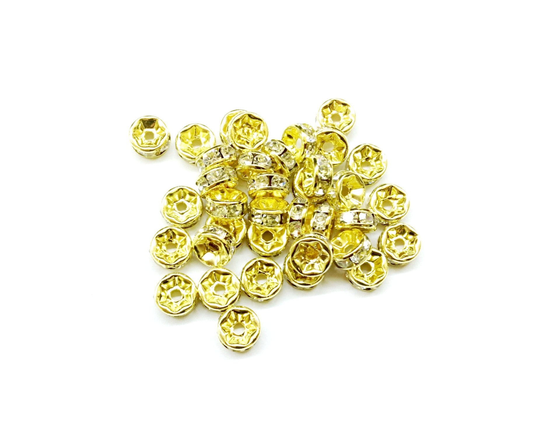 3x7mm Rhinestone Rondelle Spacer Beads, Clear rhinestones, 12 Pieces - amakeit bead 天富