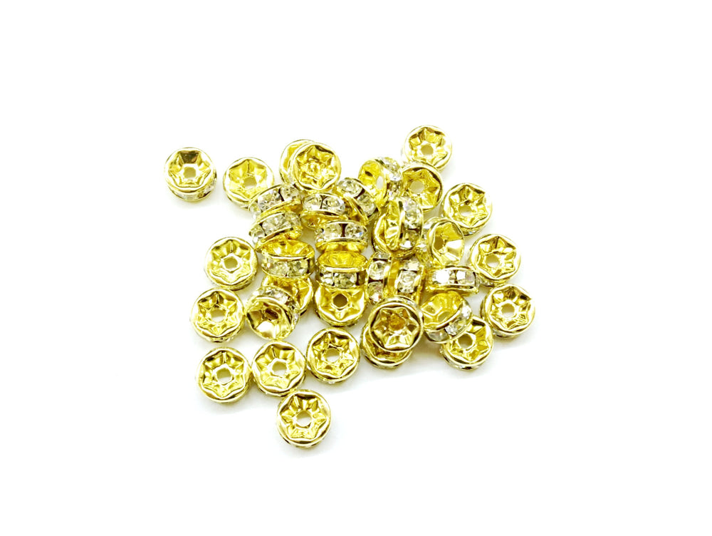 3x7mm Rhinestone Rondelle Spacer Beads, Clear rhinestones, 12 Pieces - amakeit bead 天富