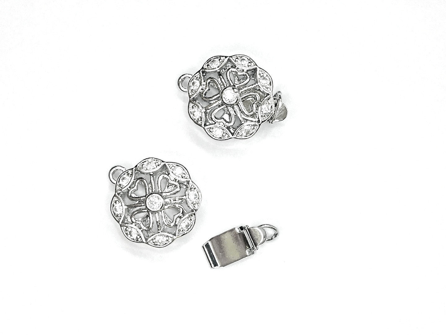 Box Clasp, 14mm, Cubic Zirconia Clasp, Flower Shape, Price Per Piece - amakeit bead 天富